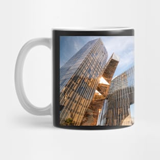 Sunset reflection on mirror building Mug